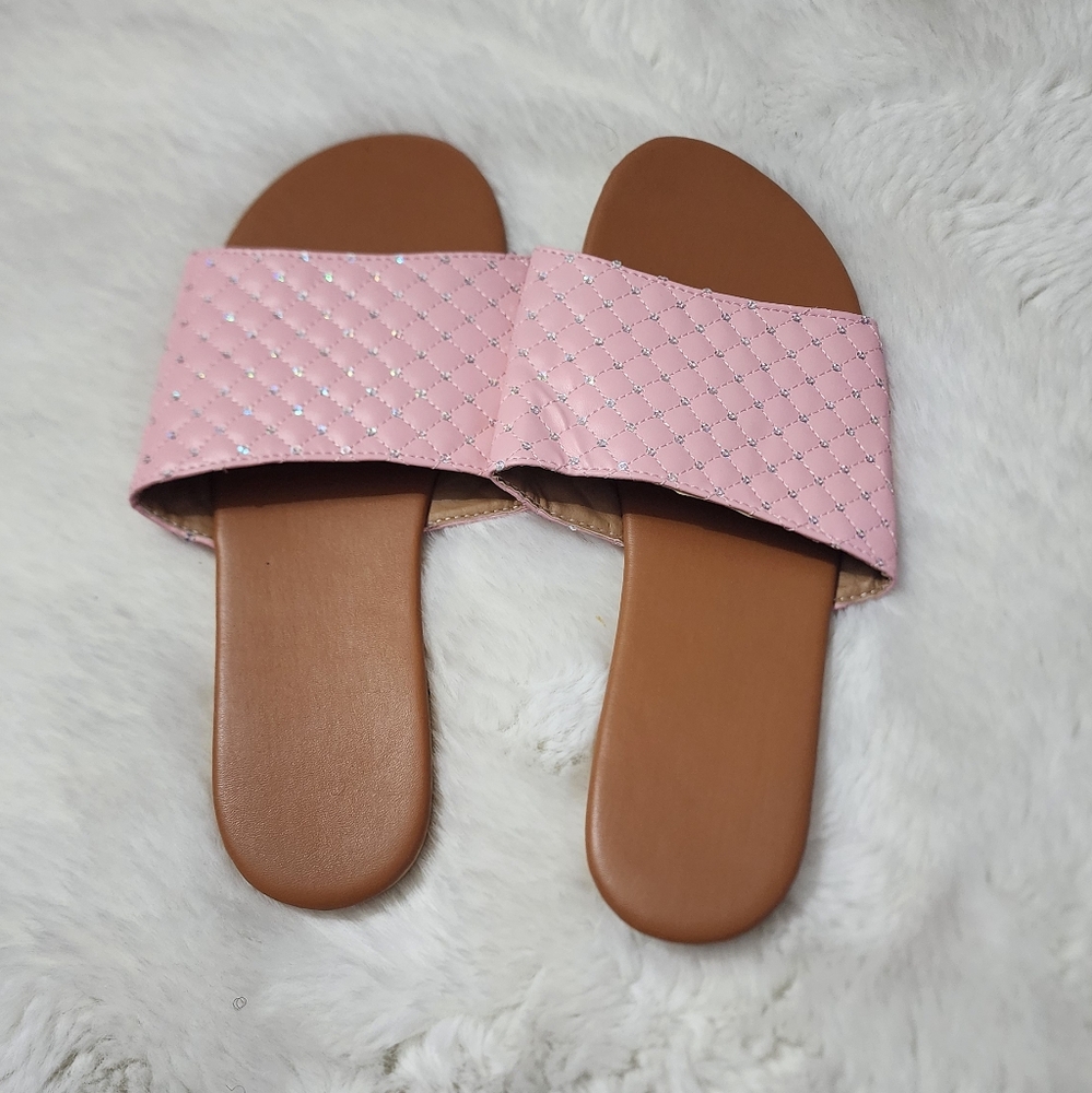 Pink Quilted Slide Sandals